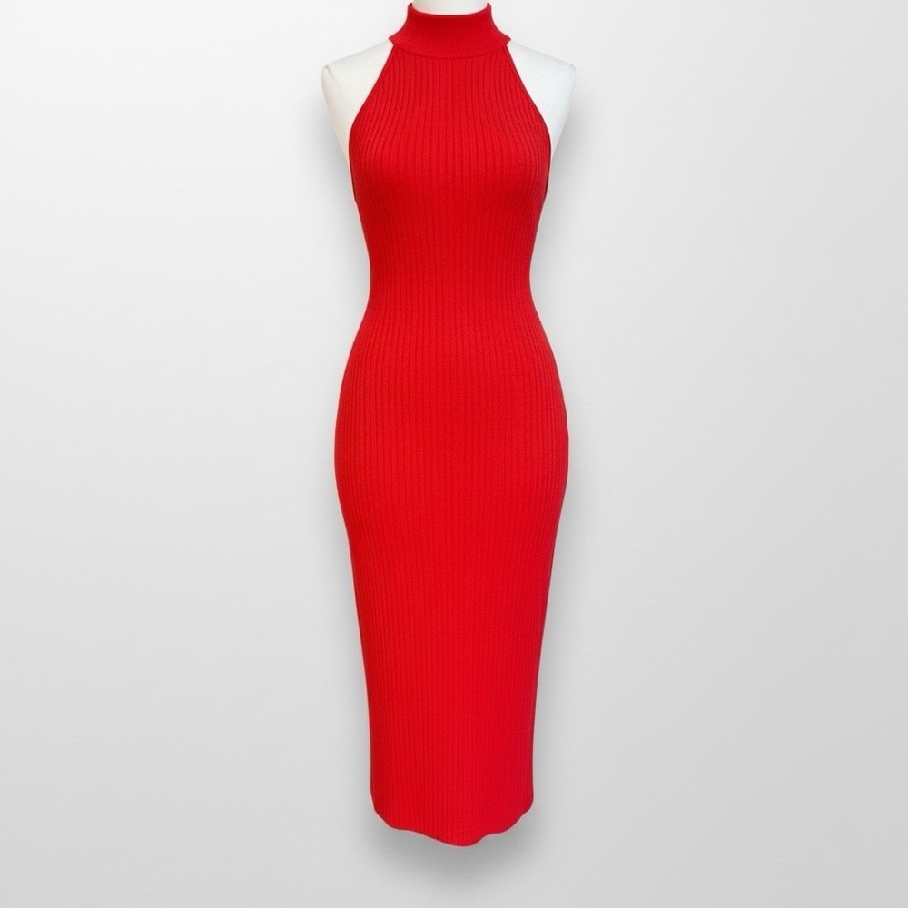 St John Knit Dress Size 12 Sheath High Neck Backless Santana Knit Marie Gray VTG